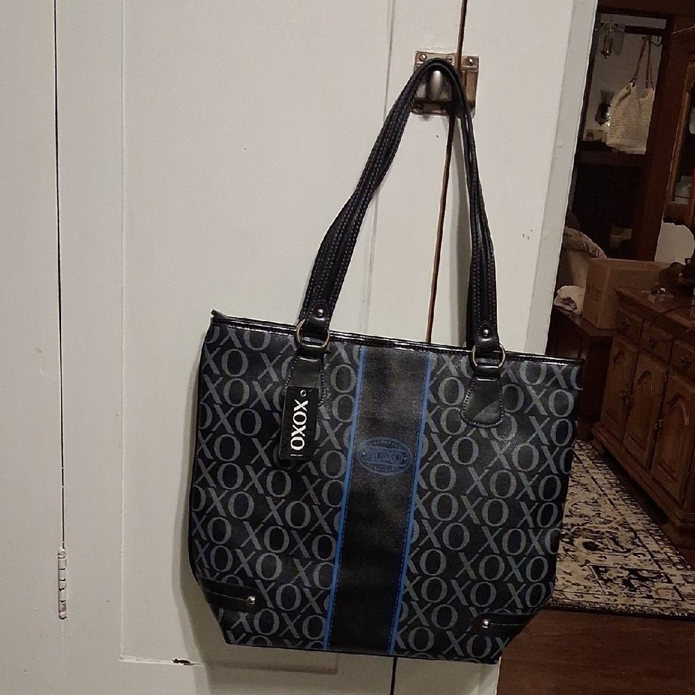 XOXO Black and Blue Patterned Tote